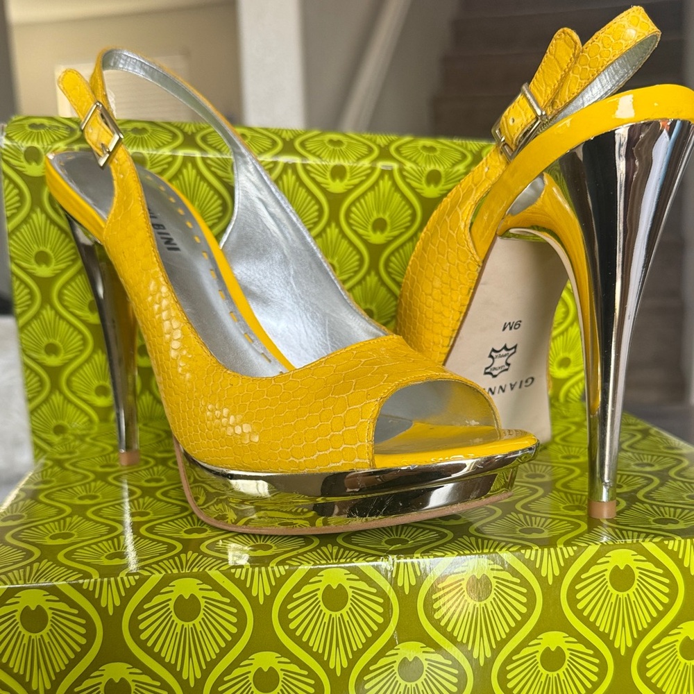 Gianni Bini Yellow Slingback Heels with Silver Accents